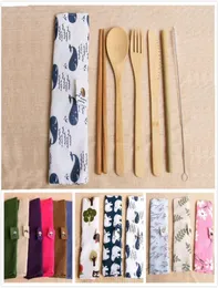 Set di posate di posate in bambù ecologico stile 20 7 pezzi set di stoviglie portatili in paglia di bambù con borsa di stoffa coltelli forchetta cucchiaio 2146354