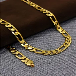 Kedjor 18 K Solid Gold Authentic Finish Stamped 6/7/8/12mm Fine Figaro Chain Necklac Drop Leverans smycken Halsband hängsmycken DHQQF