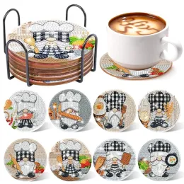 Stitch 8pcs Kitchen Chef Gnomes Diamond Paintings Coasters Diamond Art Wasters With Holder Diamond Målningssatser för nybörjare Kids AD