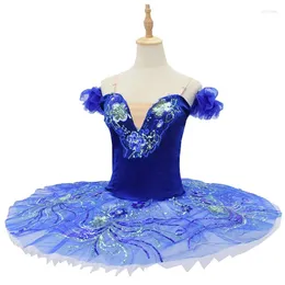 Scenkläder 2024 Blue Professional Ballet Tutu Swan Lake Girl and Women Ballerina Party Dance Costumes Dress