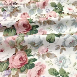 Fabric 100% cotton twill cloth pastoral pink blue rosae floral DIY for kids bedding cushion clothes dress handwork crafts fabric tissue