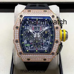 Мужские часы RM Наручные часы Роскошные часы Tourbillon RM Diamond Тактические наручные механические RM1103 Механизмы 44550 мм Rm1103 Розовое золото с бриллиантами