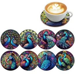 Stitch 8st Diy Diamond Målningsunderlägg på Peacock Diamond Art Coasters Decoration Set Anti Slip Adults and Children Art Craft Gifts