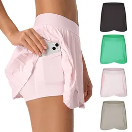 L-382 Saias de tênis plissadas saia de yoga roupas de ginástica mulheres correndo saias de golfe de fitness para mulheres com shorts e bolso LU-MELUCK