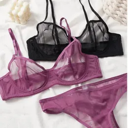 Bras sätter transparent sömlös bh -set kvinnor underkläder mode damer braltett hemliga sexiga underkläder 2 st trosor