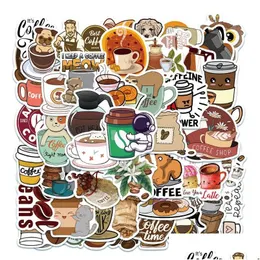 Bilklistermärken 50st/Lot Olika Cute Coffee Cartoon Leisure Time Sticker för hjälm Motorcykel Telefonfodral Lagebaop iti Decal Kids Dr OT0T1