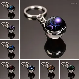 Keychains Star12 Constellations Keychain Time Gemstone Double Sided Glass Ball Metal Car Pendant Backpack Children's Gift
