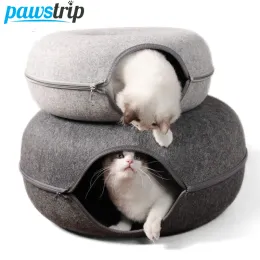 Mats Donut Kedi Yatağı 2 Kedi Pet Kedi Tüneli Oyuncak Yavru Kedi Ev Sepeti Etkileşimli Oyuncaklar Kediler için Oyuncaklar Doğal Keçe Tavşan Mağara Yuvası