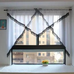 Curtains Feather Lace Hem Voile Window Treatments Triangular Style Kitchen Balcony Livingroom Window Curtain Home Dec