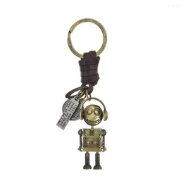 Keychains Hand Woven Alloy Movable Robot Cowhide Keychain Creative Small Gift Car Key Bag Pendant