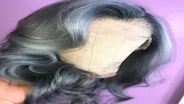 ダークグレーの人間の髪のレースフロントウィッグブラック女性波波130密度シルバーグレー10Aレミーバージンヘアレースフロントウィッグプック3090159