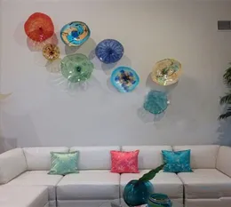 Dekorative Teller aus indischem Murano-Glas, bunte Tiffany-Murano-Glas-Blumen-Wandkunst, moderne mundgeblasene Glas-Wandkunst, abstrakt, Hangin4461369