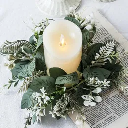 Decorative Flowers Artificial Christmas Candle Garland Ring Simulate Green Plants Wreaths Napkin Rings Dining Table Xmas Party Decors