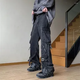 Men's Jeans American Retro Overalls Male Y2K High Street Fashion Trend Casual Straight Hipster Fried Hip-hop Wide-leg