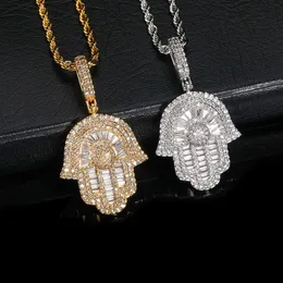 Hip Hop Copper Inlaid Zircon Small Palm Pendant with Genuine Gold Electroplated Trendsetter Fatima's Hand Hiphop Necklace