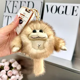 حقيقية حقيقية Mink Monkey Monkey -key -kids toy doll pompom ball bag bag hage keyring gift
