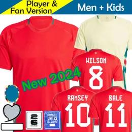 Gales 2024 Jersey de futebol Wilson Ramsey Bale Copa da Copa da Euro Nova 2025 Seleção Nacional 24 25 Camisa de futebol Kit Kids Kit Full Set Red Red Away Men Uniform Brooks