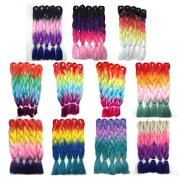 Kanekalon Estensioni dei capelli intrecciati a quattro toni Viola Rosa Rosso Blu Biondo Ombre Jumbo Trecce all'uncinetto Capelli 24 pollici 100g6403138