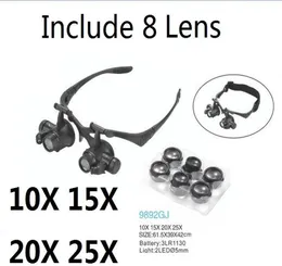 돋보기 유리 10x 15x 20x 25x 아이 보석 시계 수리 돋보기 2 개의 LED 조명과 8 렌즈 New Loupe Microscope8768304