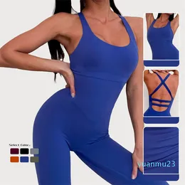 LL Women Bodysuits For Yoga Sports Jumpsuits One-piece Sexy Backless Workout Bras Sets Sleeveless Playsuits Fitness Casual Flare PantsSummer