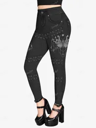 ROSEGAL Plus Size Gothic Leggings 3D Butterfly Jean Lace-up Printed Trousers S-5XL Women Streetwear Tight Pants Mujer 240229