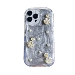 3D Boncuklar İPhone 15 Pro Maks için Çiçek Kılıfları 14 Plus 13 12 11 Xr X XS Maks Sevimli Güzel Dalga Tarafı Yumuşak TPU Moda Bling Damlama Kremi Şok geçirmez Cep Telefonu Arka Kapak