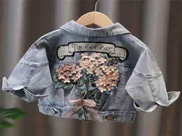 Dżins dla dziewcząt Baby Flower Haftery Sprężyna jesień moda dziecięcy dzieci rozryte dżinsy kurtki Jean 2208152773698