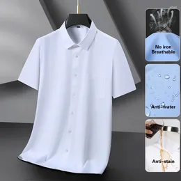 Camisas casuais masculinas verão camisa de manga curta à prova dwaterproof água anti mancha não-ferro cor sólida roupas de marca de negócios plus size 7xl 8xl