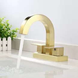 Bathroom Sink Faucets Brushed Brass Faucet 4-Inch Centerset Gold Construction (Supply Hose Included)