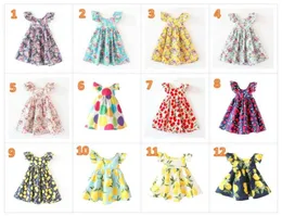 Ins Cherry Lemon Cotton Backless Dress Girls Floral Beach Dress Cute Baby Summer Backless Halter Dress Kids 빈티지 꽃 12color9628539