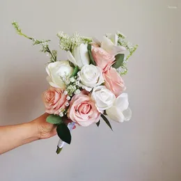زهور الزفاف ويتني باقة الورود الوردية المتربة مع العاج الحقيقي pos centros de mesa para boda decorations للحفل