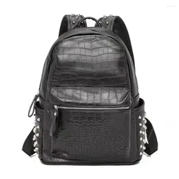 Mochila 2024 design de moda unisex backpck grande capacidade daypack jacaré laptop saco qualidade pu couro mochilas de viagem preto