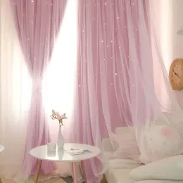 Curtains Custom Made Home Curtain Gradient Drapes DoubleLayer Yarn HollowOut Star Panel Ombre Eyelet Cut Out Overlay Window Curtain