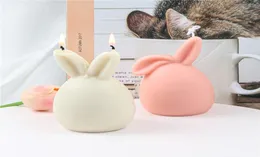 Ljus Happy Easter Decorations 3D Bunnies Eggshell Candle Silicone Mold Sile Rabbit Mod Making Animal Gips Cake Chocolate Bak5659675