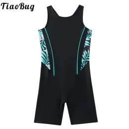 Badkläder barn flickor en bit baddräkt lapptäcke rund hals ärmlös ihålig rygg jumpsuit enkel stil bodysuit strand pool bad slitage