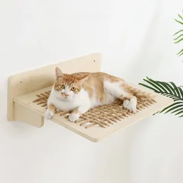 Cama de gato montada na parede rede para gatos grandes ou gatinho madeira e corda de sisal prateleiras de parede e poleiros cama móveis saltando 240227