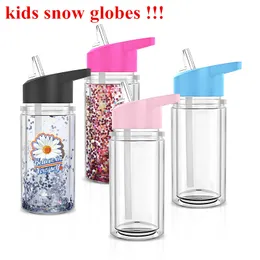 10oz Kids snow globes double wall plastic tumbler with holes and plugs Acrylic Libbey Plastic cup for Vinyl UV DTF sticker Summer Drinkware drinking cups