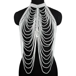 Seksowne kobiety Pearl Shawl Naszyjniki kołnierzowe ramię długie łańcuch wisiorki naszyjniki Sweter łańcuch ślubny Akcesoria biżuterii 240305