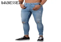 Nibesser Skinny Blue Jeans Men Autumn الخريف جينز قلم رصاص البنطلون غير الرسمي سراويل التمدد 2018 مثيرة مثيرة مثقبة سحاب الذكور S1227403