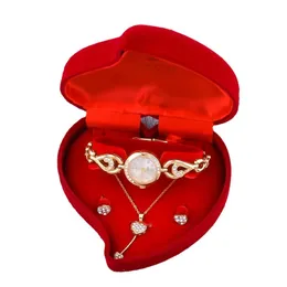 Luxury necklace earrings set Peach Heart jewery Set Niche Round Dial Women's Watch + Earrings + Necklace Set woemn gifts