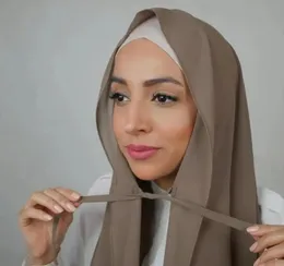 Vanlig bubbla chiffong hijabs Instant Hijab Scarf med rep bekväma kvinnor Hijabs Wrap Islam Muslim Shawls Scarves Hoofdoek 240314