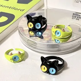 Rolig svart kattmonsterring för män och kvinnor Y2K Söt Little Devil Ring Student Boys and Girls Hip Hop Street Jewelry Gift 240311