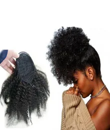 Sprzedaj ludzkie włosy przedłużanie kucyków yaki afro perwerly chinly kucyk owinięcia sznurka ludzkie włosy naturalny czarny kolor z klipsem IN1433023