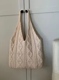 Designer-Handtaschen, Sommer, neue Vintage, handgewebte Strandtaschen, Wolle, gestrickt, aushöhlen, mehrfarbige Tragetaschen, Zick-Zack-Muster, Handtasche, Damenmode, Einkaufstasche