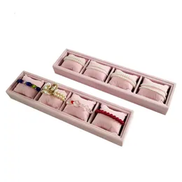 4-rutnät Titta på smycken Displaybox med kudde Tray Pink Velvet Armband Chain Storage Rack Smycken Organiser Display Pro 240314