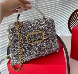 Paillettes Borse Baguette Borsa con patta Borsa a tracolla Borsa a tracolla Chiusura magnetica Hardware dorato Portafogli da donna in vera pelle per cena a mano