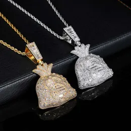 Ювелирные изделия в стиле хип-хоп, подвеска в виде сумки для денег в долларах США, микронабор с цирконием, персонализированное модное брендовое мужское ожерелье в стиле хип-хоп