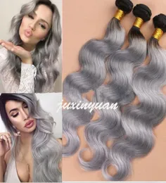 Ombre har Brazilian extensions 100gBundle 6A Brazilian body wave hair Weft T1B Grey Human Hair Extensions Weave 3pcs 9799340