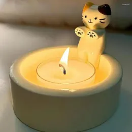 Candle Holders Cartoon Kitten Holder Adorable Cat For Room Kitchen Decor Resin Candlestick Christmas