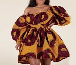 Casual Dresses African Women Sexy Off Shoulder Mini Dress Dashiki Tribal Print Africa Lady Robe Clothes Africaine Femme Vestidosca8876564